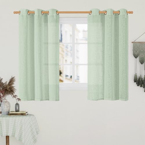 Semi Sheer Linen Curtains 48 Inch Length 2 Panels (34"W x 48"L (Pack of 2) / Fresh Green)