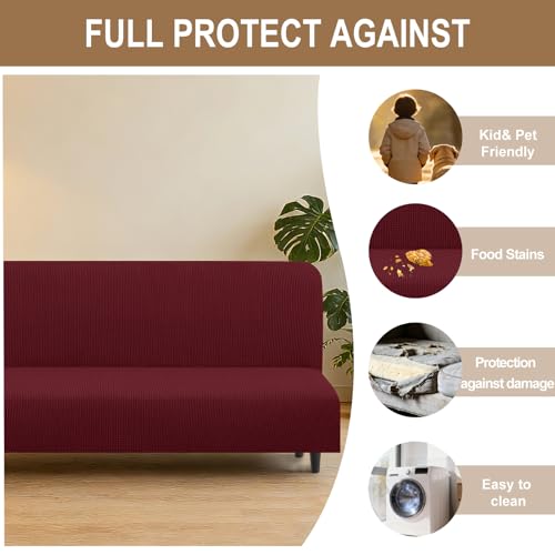 Stretch Futon Cover Armless Bed Slipcover (Burgundy / Futon)