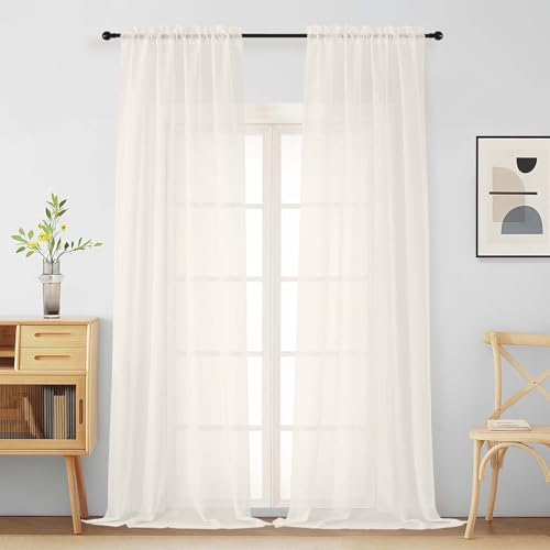 Ivory Sheer Curtains for Window 96 Inches Long 2 Panels Set (42"W x 96"L (Pack of 2) / Ivory)