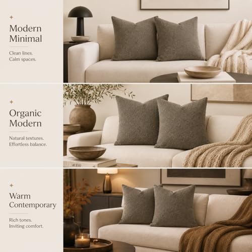 Boucle Throw Pillow Covers 24x24 inch Dark Brown (Brown / 24" x 24" (Pack of 2))
