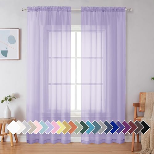 Lavender Sheer Curtains 90 Inches Long 2 Panels (Lavender / 42"W x 90"L (Pack of 2))