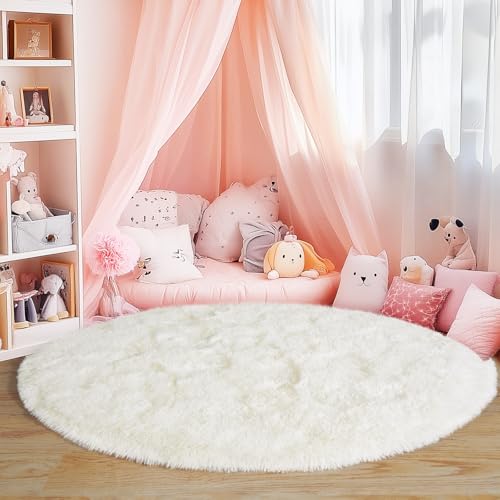 4'x4' Cream Round Rugs for Girls Bedroom (4' (Round) / Cream)