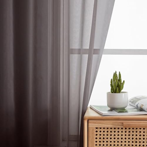 Chocolate Brown Sheer Curtains 96 Inches Long 2 Panels (42"W x 96"L (Pack of 2) / Chocolate)