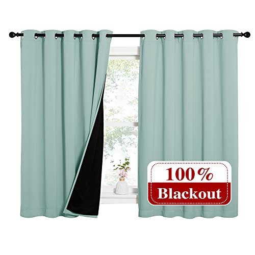 Aqua Blue 100% Blackout Lined Curtains (Aqua Blue / 62"W x 63"L (Pack of 2))