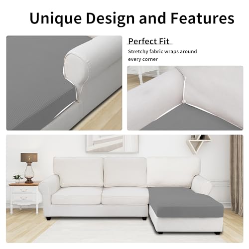 Stretch 1 Piece Chaise Lounge Cushion Slipcover (Chaise Cover / Light Gray)