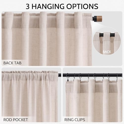 Natural White Linen Curtains 84 Inch Length for Living Room Burlap Light Filtering Semi Sheer Curtain Back Tab Neutral Farmhouse Privacy Drapes for Bedroom Office 52x84 (52"W x 84"L (Pack of 2) / Natural White)