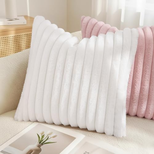 Fall Faux Fur Throw Pillow Covers 16x16 Set of 2 White (White / 16" x 16" (Pack of 2))