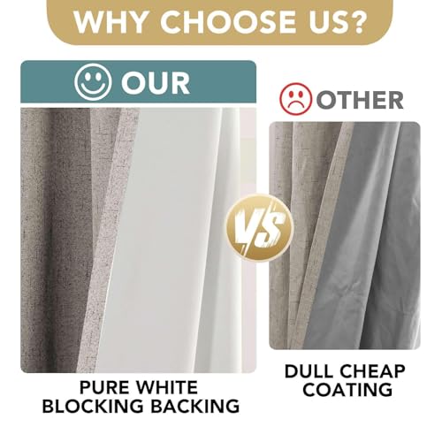 100% Blackout Linen Curtains 102" L 2 Panels Stone (Stone / 52"W x 102"L (Pack of 2))