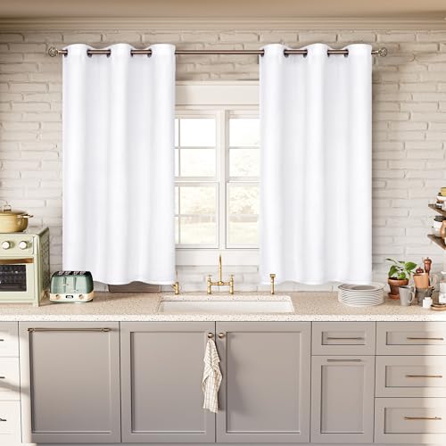Short Curtains for Small Window 45 Inch Long (Pure White / 38"W x 45"L (Pack of 2))
