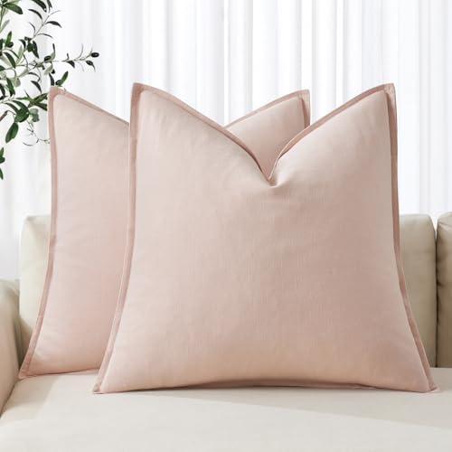 Decorative Linen Pillow Covers 18x18 Inch Light Pink (Light Pink / 18" x 18" (Pack of 2))