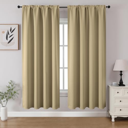 Beige Blackout Curtains 63 inch Length 2 Panels Set (Beige / 52"W x 63"L (Pack of 2))