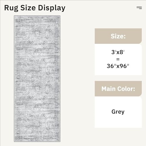 Washable Kitchen Runner Rug 3x8 Hallway Entry Rugs Non (Grey / 3' x 8' (Runner))