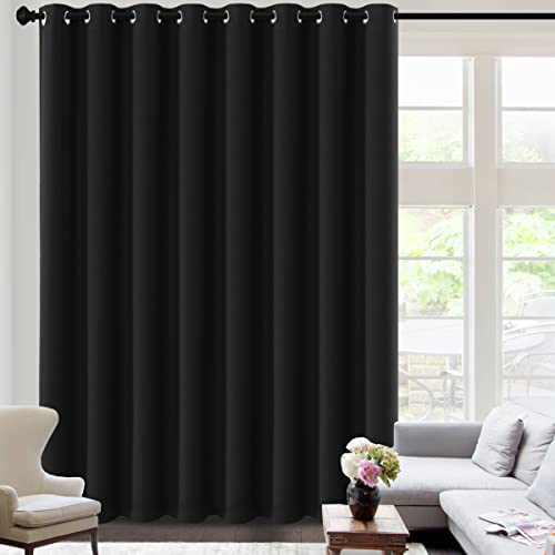 100% Blackout Curtains for Sliding Glass Door Room Divider Curtains Noise Reduce Curtain Panel Portable Window Screen Sliding Partition (120"W x 96"L (Pack of 1) / Jet Black)