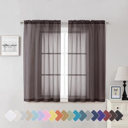 Chocolate Sheer Curtains 54 Inch Length 2 Panels (Chocolate / 42"W x 54"L (Pack of 2))