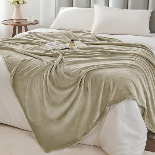 Fleece Blanket Soft Plush Throw for Couch Oatmeal 50"x60" (Oatmeal / Throw(50"x60"))