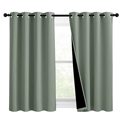 100% Blackout Curtains 54 inches Long (Greyish Green / 46"W x 54"L (Pack of 2))