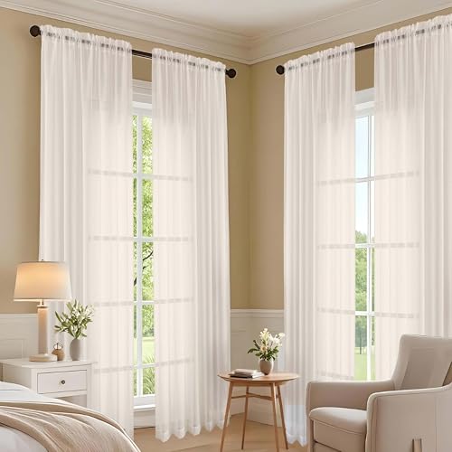 Cream Sheer Curtains 120 Inches Long 2 Panels Set (Cream / 59"W x 120"L (Pack of 2))