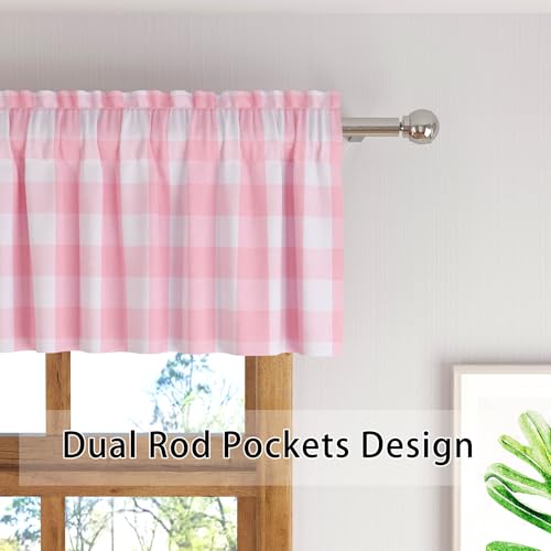 Buffalo Check Plaid Valances Gingham 1 Pack Tiers Rod Pocket Pink and White Farmhouse Short Curtains For Windows Treatment Decor Small Curtains Over Sink For Kitchen (54"W x 16"L (Pack of 1) / Pink and White)