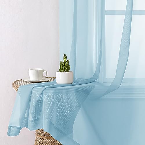 2 Pack Basic Sky Blue Sheer Curtain Drapes 63 Inch Length 2 Panels for Living Room (40"W x 63"L (Pack of 2) / Sky Blue)