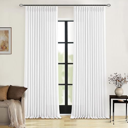 100 Inch Linen Pleated Curtains 2 Panels for Living Room Bedroom (Snow White / 40"W x 100"L (Pack of 2))