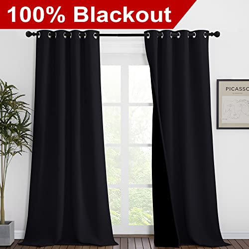 Extra Long Truly Blackout Drapes for Hall and Villa (Black / 46"W x 102"L (Pack of 2))