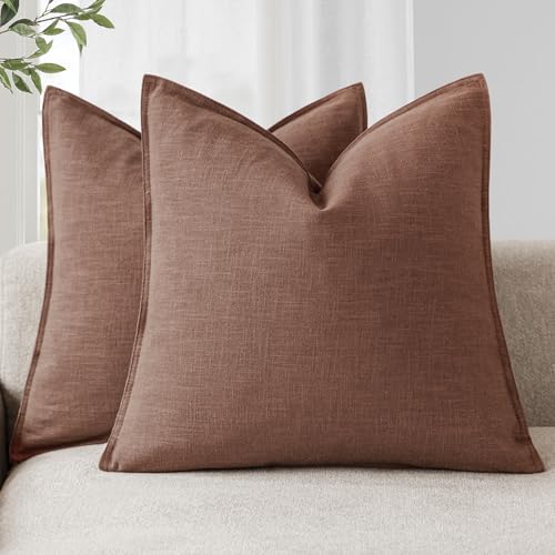 Linen Solid Decorative Throw Pillow Covers 22x22 Inch Rust Red (22" x 22" (Pack of 2) / Autumn Glaze)