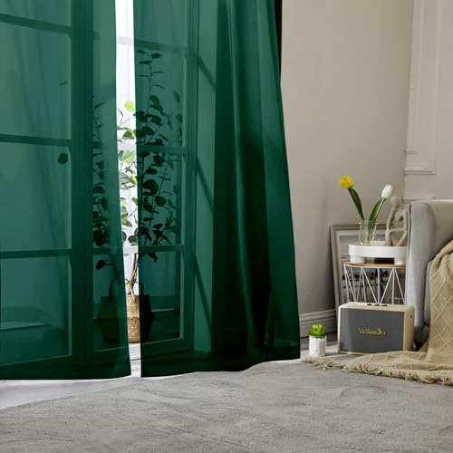 Hunter Green Sheer Curtains 90 Inches Long 2 Panels (Hunter Green / 42"W x 90"L (Pack of 2))