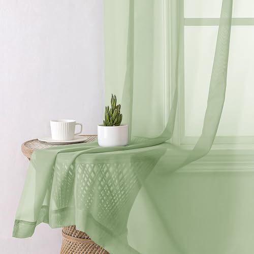 Light Green Sheer Curtains 45 Inch Length 2 Panels Set for Living Room (42"W x 45"L (Pack of 2) / Light Green)