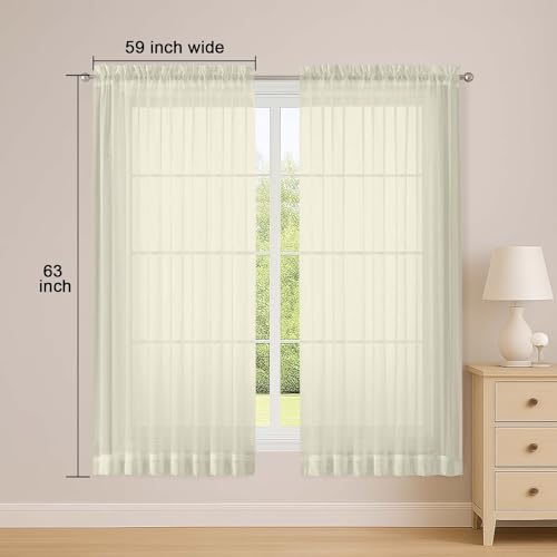 Sheer Cream Curtains (Cream / 59"W x 63"L (Pack of 2))