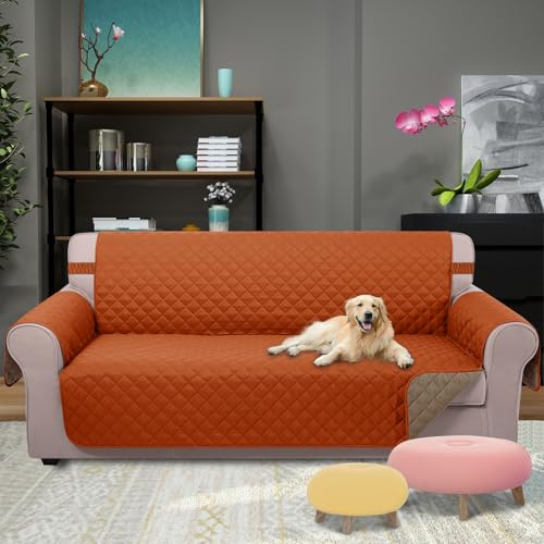 Reversible Sofa Cover Couch Cover for Dogs (Orange/Taupe / 68"sofa L - Large)