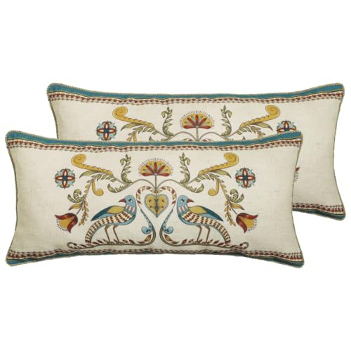 French Vintage Linen Throw Pillow Cover (28" x 12" (Pack of 2) / Wensel C)