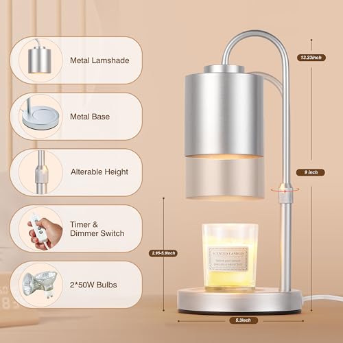 Dimmable Candle Warmer Lamp with Timer (Silver)