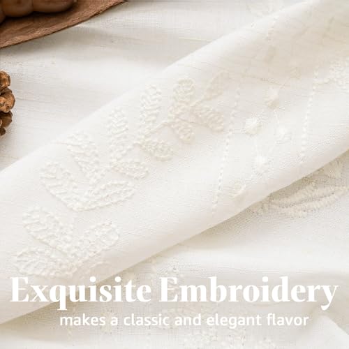 White Floral Linen Kitchen Tier Curtains 36 Inch (A| Off White / 26"W x 36"L (Pack of 2))