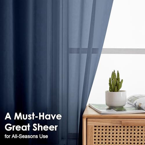 Navy Blue Sheer Curtains 78 Inches Long 2 Panels (Navy Blue / 42"W x 78"L (Pack of 2))
