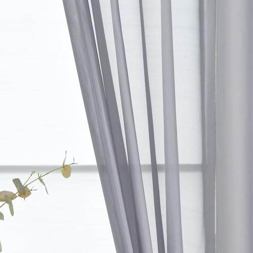 Basic Rod Pocket Sheer Voile Window Curtain Panels Grey 1 Pair 2 Panels 26 Width 24 Inch Long for Kitchen Bedroom Children Living Room Yard (Grey / 26"W x 24"L (Pack of 2))