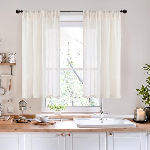 Linen Curtains 42X40 Inch Length for Kitchen Window Semi Sheer (Linen / 42"W x 40"L (Pack of 2))