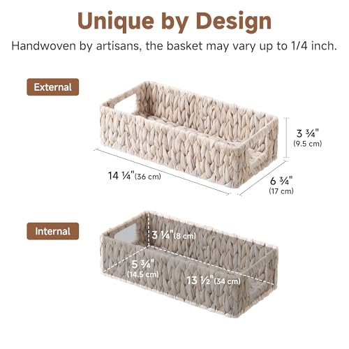 White Wicker Basket for Bathroom (White (Water Hyacinth) / 14¼" L x 6¾" W x 3¾" H)