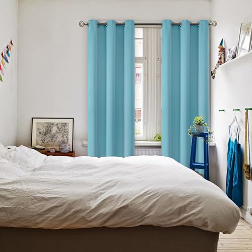Aqua Blue Room Darkening Curtains 72 Inch for Bedroom (Aqua / 42"W x 72"L (Pack of 2))