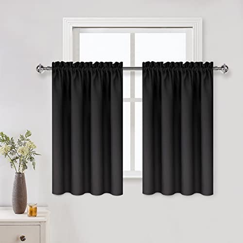 Short Blackout Curtains 42 x 36 Inch Long for Kitchen RV Bunk Black (Black / 42"W x 36"L (Pack of 2))