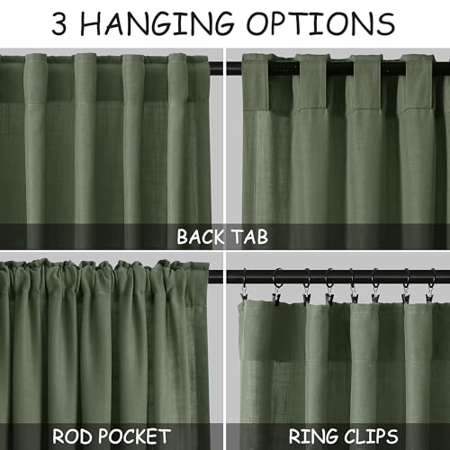 Olive Green Linen Blend Semi Sheer Curtains 108 Inches Long x 60 Inches Wide (60"W x 108"L (Pack of 2) / Loden)