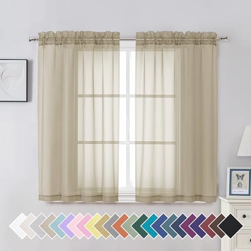 Taupe Sheer Curtains 45 Inches Long 2 Panels Set (42"W x 45"L (Pack of 2) / Taupe)