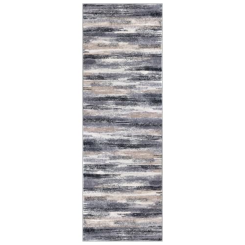 Abstract Washable 2x8 Runner Rug Non Slip Runners for Hallway (Grey Navy Blue Black Cream Tan / 2' x 8' (Runner))