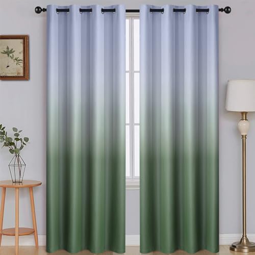 Ombre Gradient Sage Green White to Gray Curtains Bedroom 52Wx84L (52"W x 84"L (Pack of 2) / Sage Green and White)