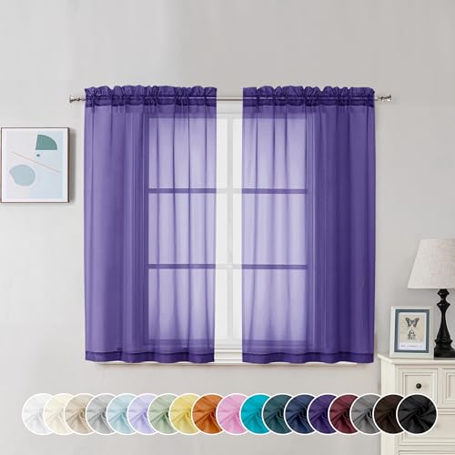 Purple Sheer Curtains 45 Inch Long 2 Panels (Purple / 42"W x 45"L (Pack of 2))