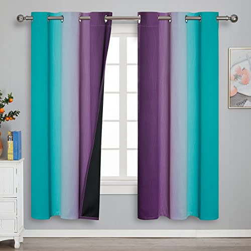 Ombre Teal and Purple Blackout Curtains for Kids Bedroom (Purple and Teal / 42"W x 72"L (Pack of 2))