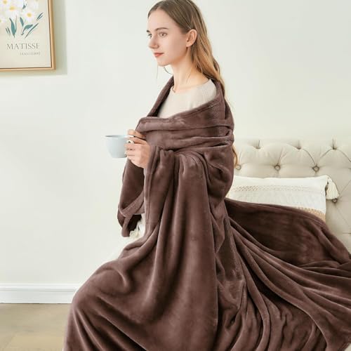 Fleece Blanket Soft Plush Full Bed Blanket Brown 84"x90" (Brown / Full(84"x90"))