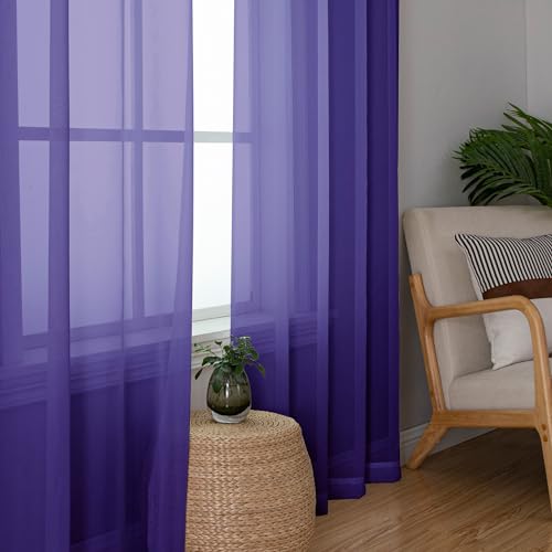 Purple Sheer Curtains 63 Inch Length 2 Panels (Purple / 42"W x 63"L (Pack of 2))