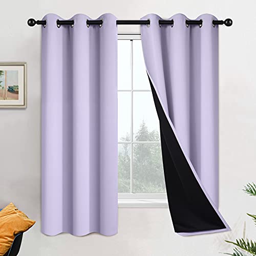 Lilac 100% Blackout Curtains 63 Inches Long for Bedroom 42" Wide (42"W x 63"L (Pack of 2) / Lilac)