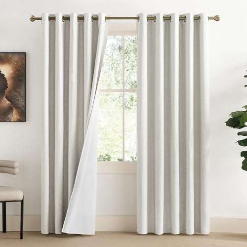 100% Absolutely Blackout Linen Curtains with Thermal Insulated White Liner (62"W x 84"L (Pack of 2) / Ivory)