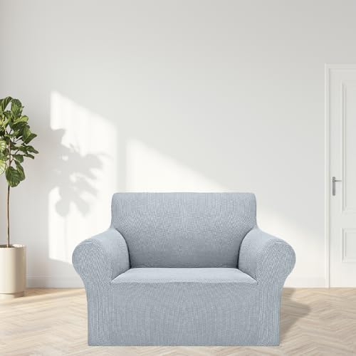 2026 New Stretch Chair Sofa Slipcovers Couch Cover for 1 Seater Furniture Protector Sofa Covers with Elastic Bottom Jacquard Fabric Small Checks for Pets (Silver / Chair)